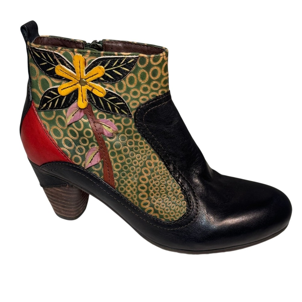 L'Artiste by Spring Step Dramatic Floral Ankle Boots Mixed‎ Leather EU 37 US 7